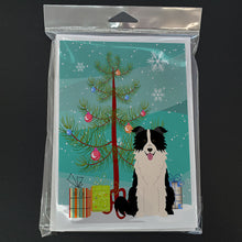 Load image into Gallery viewer, Merry Christmas Tree Border Collie Black White Greeting Cards Pack of 8