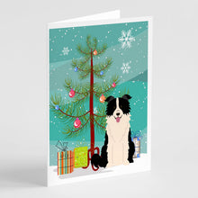 Load image into Gallery viewer, Merry Christmas Tree Border Collie Black White Greeting Cards Pack of 8