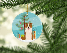 Load image into Gallery viewer, Merry Christmas Tree Border Collie Red White Ornament - Round Ceramic Ornament – Artist-Designed Keepsake Decoration BB4244CO1