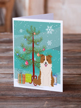 Load image into Gallery viewer, Merry Christmas Tree Border Collie Red White Greeting Cards Pack of 8