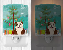 Load image into Gallery viewer, Merry Christmas Tree English Bulldog Brindle White Ceramic Night Light BB4246CNL