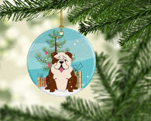 Load image into Gallery viewer, Merry Christmas Tree English Bulldog Brindle White Ornament - Round Ceramic Ornament – Artist-Designed Keepsake Decoration BB4246CO1
