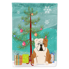 Load image into Gallery viewer, Merry Christmas Tree English Bulldog Fawn White Flag Canvas House Size BB4250CHF