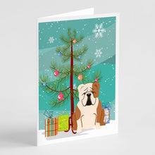 Load image into Gallery viewer, Merry Christmas Tree English Bulldog Fawn White Greeting Cards Pack of 8