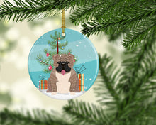 Load image into Gallery viewer, Merry Christmas Tree English Bulldog Grey Brindle  Ornament - Round Ceramic Ornament – Artist-Designed Keepsake Decoration BB4251CO1