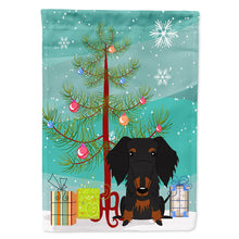 Load image into Gallery viewer, Merry Christmas Tree Wire Haired Dachshund Black Tan Flag Canvas House Size BB4252CHF