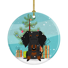 Load image into Gallery viewer, Merry Christmas Tree Wire Haired Dachshund Black Tan Ornament - Round Ceramic Ornament – Artist-Designed Keepsake Decoration BB4252CO1