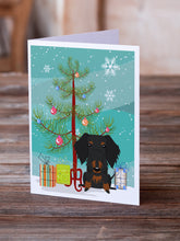Load image into Gallery viewer, Merry Christmas Tree Wire Haired Dachshund Black Tan Greeting Cards Pack of 8