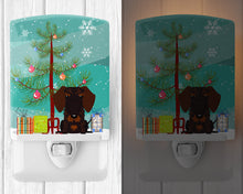 Load image into Gallery viewer, Merry Christmas Tree Wire Haired Dachshund Chocolate Ceramic Night Light BB4254CNL
