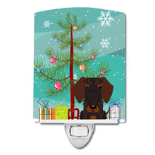 Load image into Gallery viewer, Merry Christmas Tree Wire Haired Dachshund Chocolate Ceramic Night Light BB4254CNL