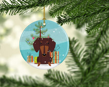 Load image into Gallery viewer, Merry Christmas Tree Dachshund Chocolate Ornament - Round Ceramic Ornament – Artist-Designed Keepsake Decoration BB4256CO1