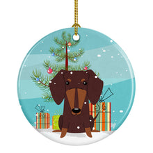 Load image into Gallery viewer, Merry Christmas Tree Dachshund Chocolate Ornament - Round Ceramic Ornament – Artist-Designed Keepsake Decoration BB4256CO1