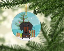 Load image into Gallery viewer, Merry Christmas Tree Dachshund Black Tan Ornament - Round Ceramic Ornament – Artist-Designed Keepsake Decoration BB4257CO1
