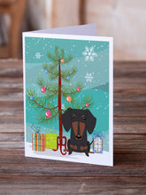 Load image into Gallery viewer, Merry Christmas Tree Dachshund Black Tan Greeting Cards Pack of 8