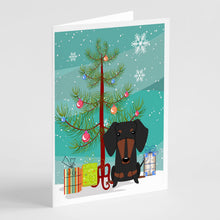 Load image into Gallery viewer, Merry Christmas Tree Dachshund Black Tan Greeting Cards Pack of 8