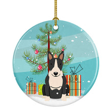 Load image into Gallery viewer, Merry Christmas Tree Bull Terrier Black White Ornament - Round Ceramic Ornament – Artist-Designed Keepsake Decoration BB4258CO1