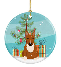 Load image into Gallery viewer, Merry Christmas Tree Bull Terrier Red Ornament - Round Ceramic Ornament – Artist-Designed Keepsake Decoration BB4259CO1
