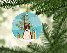 Load image into Gallery viewer, Merry Christmas Tree Bull Terrier Dark Brindle Ornament - Round Ceramic Ornament – Artist-Designed Keepsake Decoration BB4261CO1
