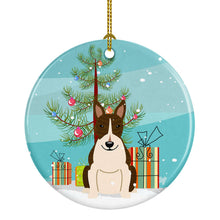 Load image into Gallery viewer, Merry Christmas Tree Bull Terrier Dark Brindle Ornament - Round Ceramic Ornament – Artist-Designed Keepsake Decoration BB4261CO1