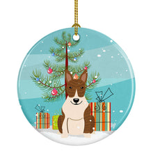 Load image into Gallery viewer, Merry Christmas Tree Bull Terrier Brindle Ornament - Round Ceramic Ornament – Artist-Designed Keepsake Decoration BB4262CO1