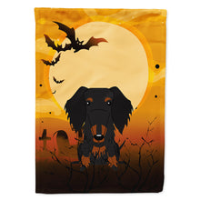 Load image into Gallery viewer, Halloween Wire Haired Dachshund Black Tan Flag Canvas House Size BB4393CHF