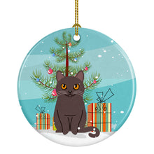Load image into Gallery viewer, Chartreux Cat Merry Christmas Tree Ornament - Round Ceramic Ornament – Artist-Designed Keepsake Decoration BB4418CO1