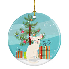 Load image into Gallery viewer, Foreign White Cat Merry Christmas Tree Ornament - Round Ceramic Ornament – Artist-Designed Keepsake Decoration BB4420CO1