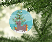 Load image into Gallery viewer, Russian Blue Cat Merry Christmas Tree Ornament - Round Ceramic Ornament – Artist-Designed Keepsake Decoration BB4427CO1
