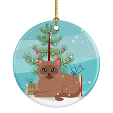 Load image into Gallery viewer, Tonkinese Cat Merry Christmas Tree Ornament - Round Ceramic Ornament – Artist-Designed Keepsake Decoration BB4433CO1
