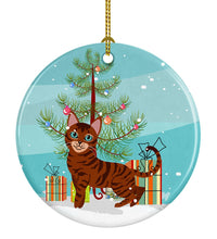 Load image into Gallery viewer, Toyger Cat Merry Christmas Tree Ornament - Round Ceramic Ornament – Artist-Designed Keepsake Decoration BB4434CO1
