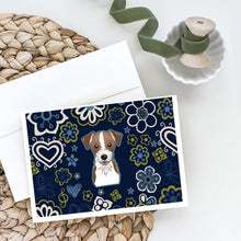 Load image into Gallery viewer, Blue Flowers Jack Russell Terrier Greeting Cards -  Blank Note Cards – 8-Pack of Artist-Designed Cards with Envelopes