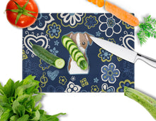 Load image into Gallery viewer, Blue Flowers Jack Russell Terrier Glass Cutting Boards – Durable, Decorative Kitchen Art Large BB5053LCB