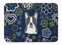 Load image into Gallery viewer, Blue Flowers Boston Terrier Machine Washable Memory Foam Mat BB5054RUG