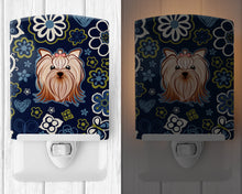 Load image into Gallery viewer, Blue Flowers Yorkie Yorkishire Terrier Ceramic Night Light BB5055CNL