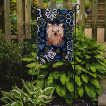 Load image into Gallery viewer, Blue Flowers Yorkie Yorkishire Terrier Garden Flag - Outdoor Decorative Yard Flag