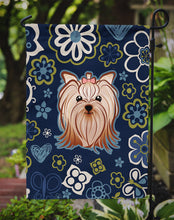 Load image into Gallery viewer, Blue Flowers Yorkie Yorkishire Terrier Garden Flag - Outdoor Decorative Yard Flag