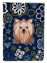 Load image into Gallery viewer, Blue Flowers Yorkie Yorkishire Terrier Garden Flag - Outdoor Decorative Yard Flag