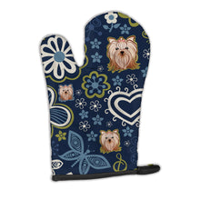 Load image into Gallery viewer, Blue Flowers Yorkie Yorkishire Terrier Oven Mitt BB5055OVMT