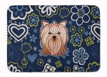 Load image into Gallery viewer, Blue Flowers Yorkie Yorkishire Terrier Machine Washable Memory Foam Mat BB5055RUG