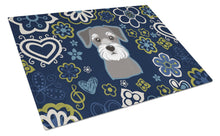 Load image into Gallery viewer, Blue Flowers Schnauzer Glass Cutting Boards – Durable, Decorative Kitchen Art Large BB5057LCB