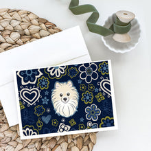 Load image into Gallery viewer, Blue Flowers Pomeranian Greeting Cards -  Blank Note Cards – 8-Pack of Artist-Designed Cards with Envelopes