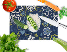 Load image into Gallery viewer, Blue Flowers Pomeranian Glass Cutting Boards – Durable, Decorative Kitchen Art Large BB5058LCB