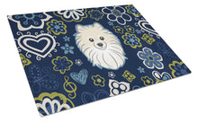 Load image into Gallery viewer, Blue Flowers Pomeranian Glass Cutting Boards – Durable, Decorative Kitchen Art Large BB5058LCB