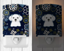 Load image into Gallery viewer, Blue Flowers Maltese Ceramic Night Light BB5059CNL