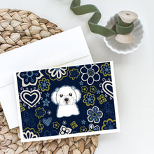 Load image into Gallery viewer, Blue Flowers Maltese Greeting Cards -  Blank Note Cards – 8-Pack of Artist-Designed Cards with Envelopes