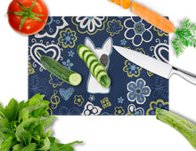 Load image into Gallery viewer, Blue Flowers Bull Terrier Glass Cutting Boards – Durable, Decorative Kitchen Art Large BB5060LCB