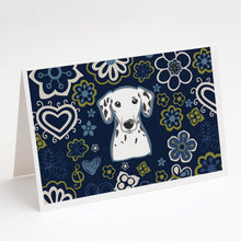 Load image into Gallery viewer, Blue Flowers Dalmatian Greeting Cards -  Blank Note Cards – 8-Pack of Artist-Designed Cards with Envelopes