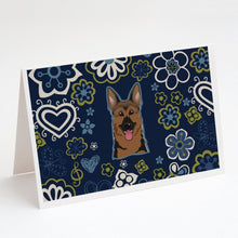 Load image into Gallery viewer, Blue Flowers German Shepherd Greeting Cards -  Blank Note Cards – 8-Pack of Artist-Designed Cards with Envelopes