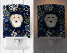 Load image into Gallery viewer, Blue Flowers Longhair Creme Dachshund Ceramic Night Light BB5063CNL