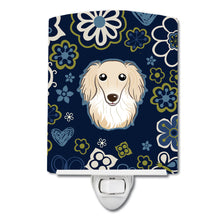 Load image into Gallery viewer, Blue Flowers Longhair Creme Dachshund Ceramic Night Light BB5063CNL